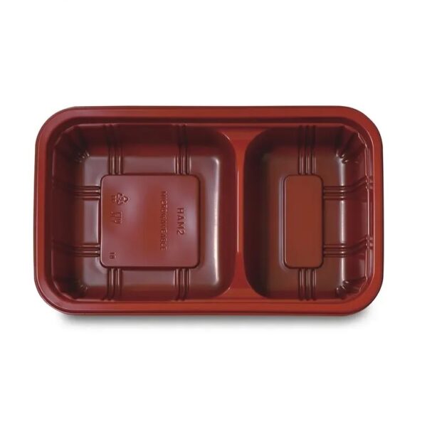 9.2" x 5.7" Microwavable Plastic 2-Compartment To Go Box with Lid - 300/Case - Image 2