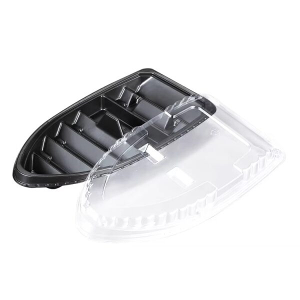 Boat Shape Plastic Sushi Tray Food Container with Lid - 300/Case - Image 2