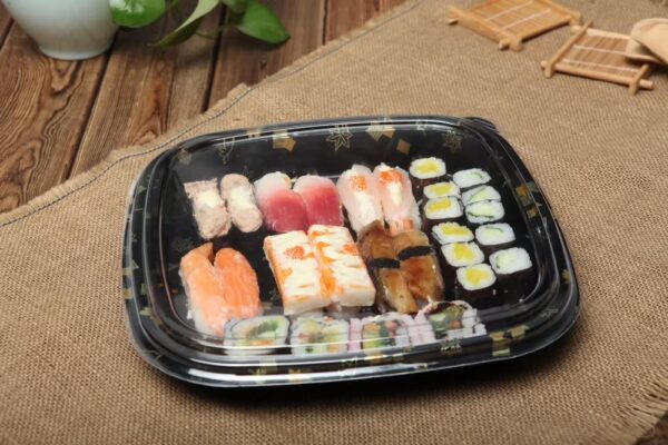 Large Plastic Sushi Container with Clear Lid - 100/Case