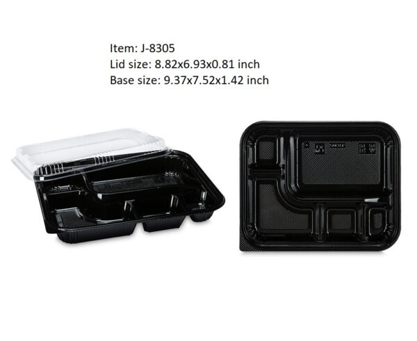 Plastic 5-Compartment Take Out Container Lunch Box with Lid - Image 2