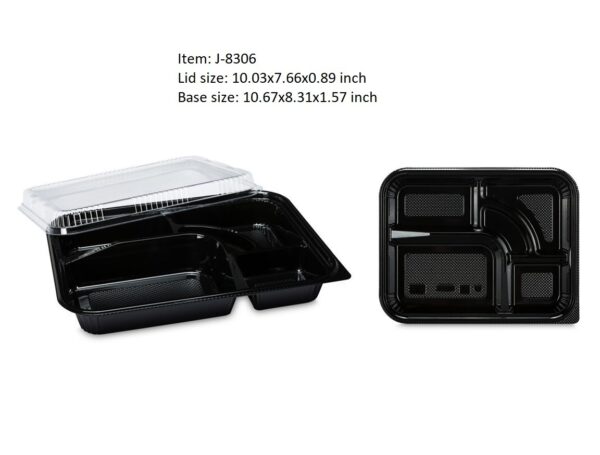Plastic 5-Compartment Take Out Container Lunch Box with Lid - Image 3