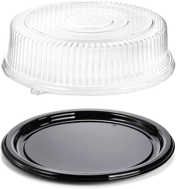 Round Black Plastic Cake Box Serving Tray with Clear High Dome Lid - 60/Case - Image 2