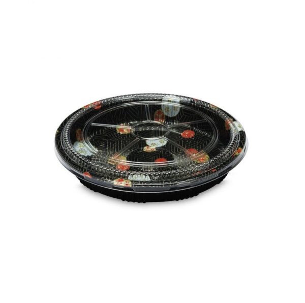 Round Plastic Sushi Container with Clear Lid - 100/Case