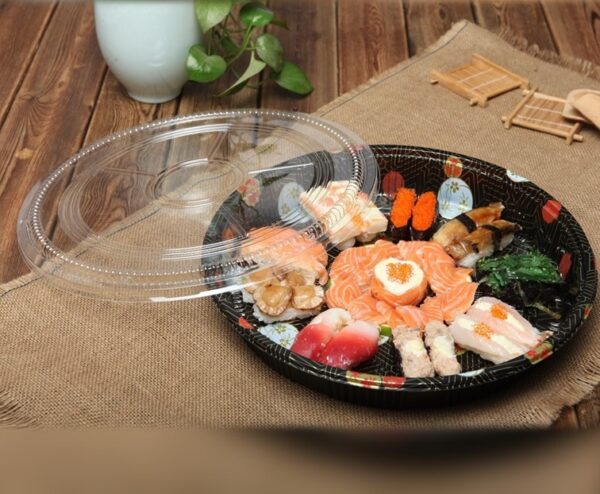 Round Plastic Sushi Container with Clear Lid - 100/Case - Image 3