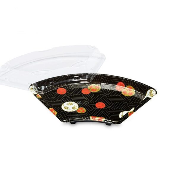 Sector Shape Plastic Sushi Tray Food Container with Clear Lid - 300/Case