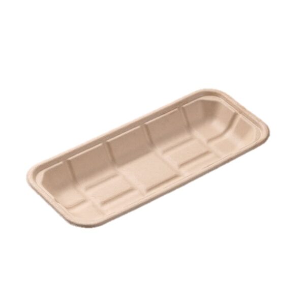 10" x 4.4" x 1" Natural Microwavable Plant Fiber Rectangular Trays - 1000/Case