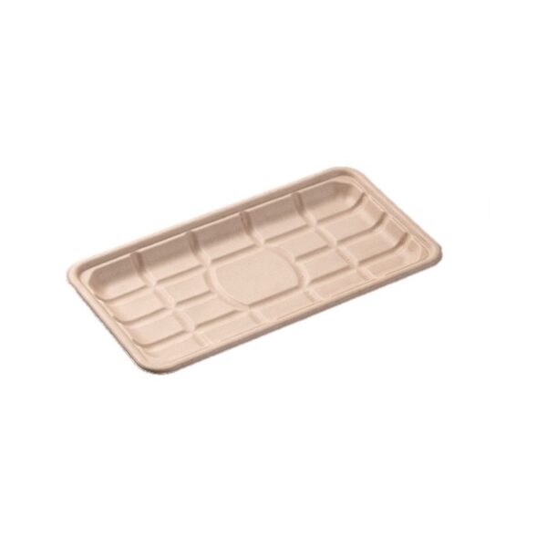 10.8" x 5.9" x 0.7" Natural Microwavable Plant Fiber Rectangular Trays - 500/Case