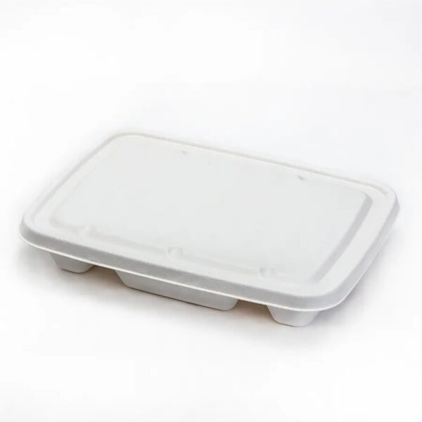 11″x8.7″x1.77″ White Compostable Plant Fiber Deep 6 Compartment Lunch Tray with Lid - 200/Case - Image 3