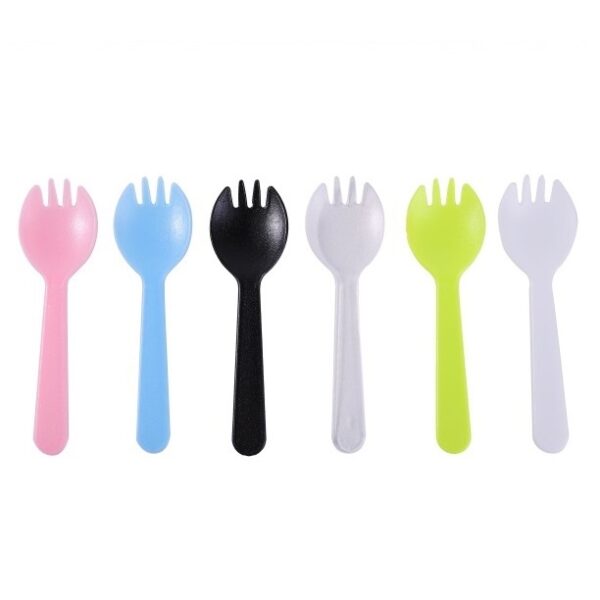 4 1/2" Individually Wrapped Mini Plastic Sporks for Cake Ice Cream Salad and Dessert - 6000/Case