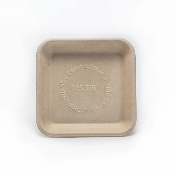 6" x 6" x 1" Natural Microwavable Plant Fiber Square Trays - 1000/Case