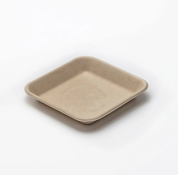 6" x 6" x 1" Natural Microwavable Plant Fiber Square Trays - 1000/Case - Image 2