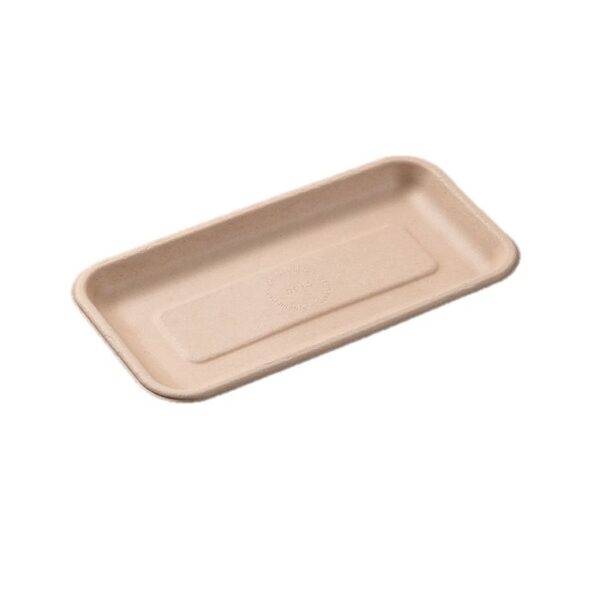 8" x 4" x 0.6" Natural Microwavable Plant Fiber Rectangular Trays - 1000/Case