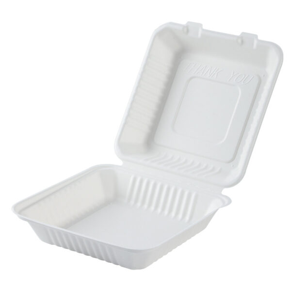 8" x 8" x 3" Compostable Bagasse 1 Compartment Takeout Box - 200/Case