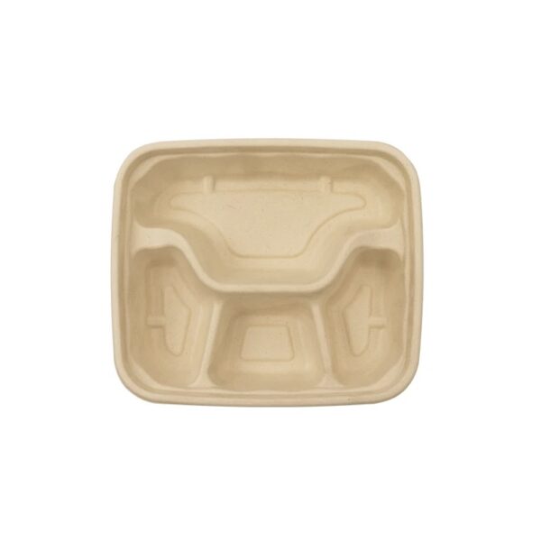 8.7″x7.6″x1.4″ Natural Compostable Plant Fiber 4 Compartment Lunch Tray with Lid - 300/Case - Image 2
