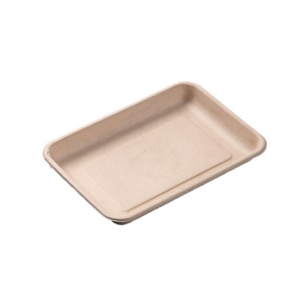 8.9" x 6.5" x 1" Natural Microwavable Plant Fiber Rectangular Trays - 500/Case