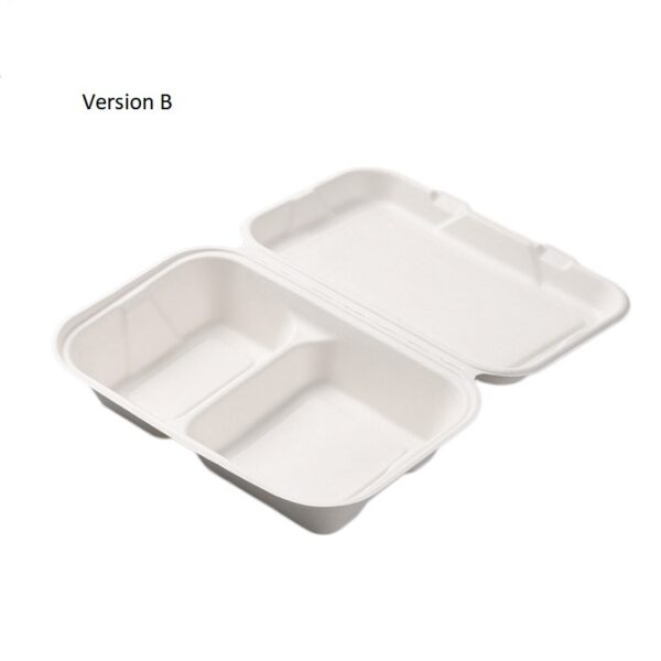 9" x 6" x 3" White Compostable Plant Fiber 2 Compartment Take-Out Containers - 200/Case - Image 3