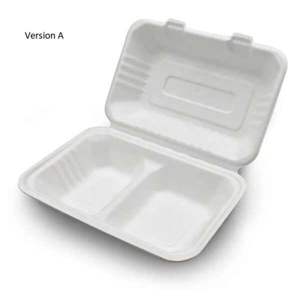 9" x 6" x 3" White Compostable Plant Fiber 2 Compartment Take-Out Containers - 200/Case - Image 2