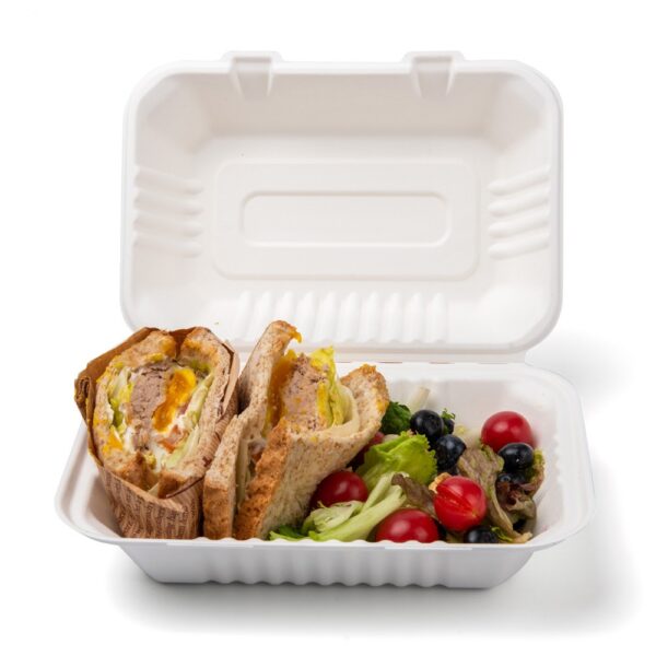 9" x 6" x 3" White Compostable Plant Fiber Take-Out Containers - 200/Case
