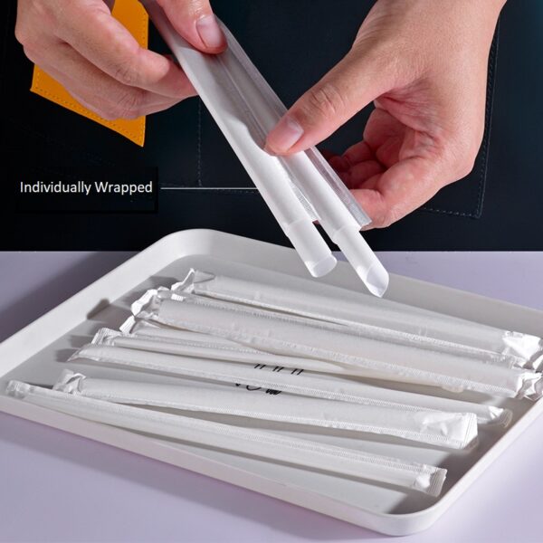 7 1/2" and 9" Colossal White Individually Wrapped PLA Straws - 2000/Case - Image 2