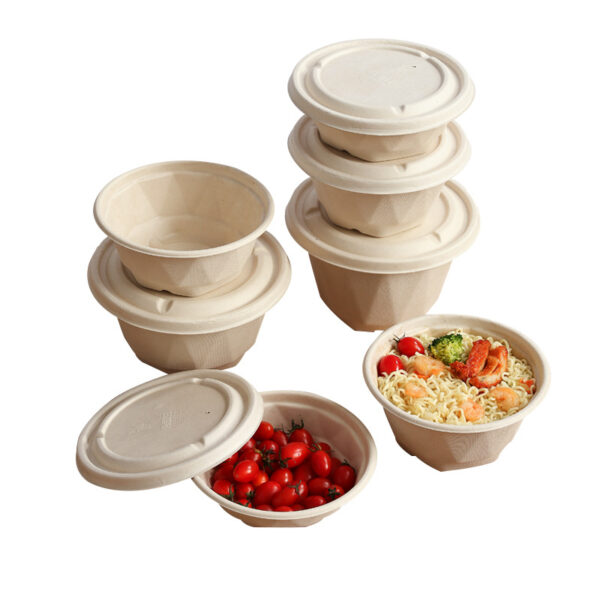 Compostable Plant Fiber Round Bowl with Compostable Lid - 500/Case