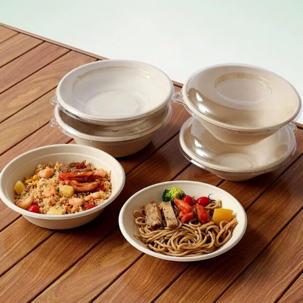 Compostable Plant Fiber Round Bowl with PET Clear Lid - 500/Case