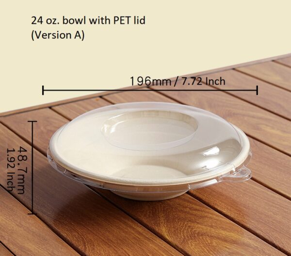 Compostable Plant Fiber Round Bowl with PET Clear Lid - 500/Case - Image 3
