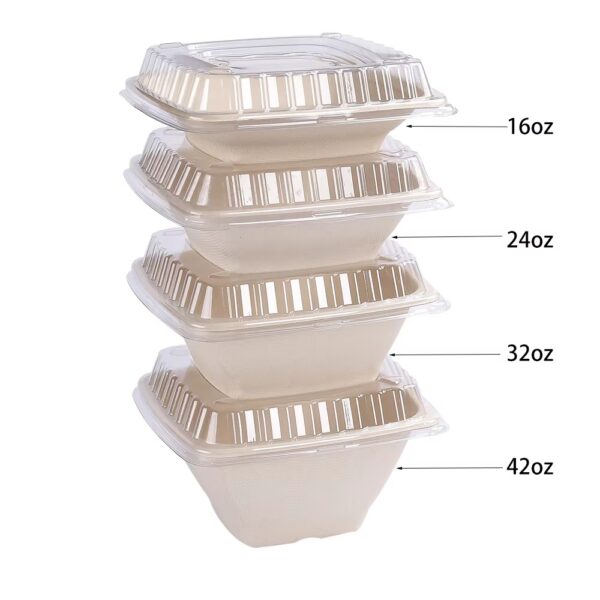 Compostable Plant Fiber Square Bowl with PET Clear Lid - 300/Case - Image 4