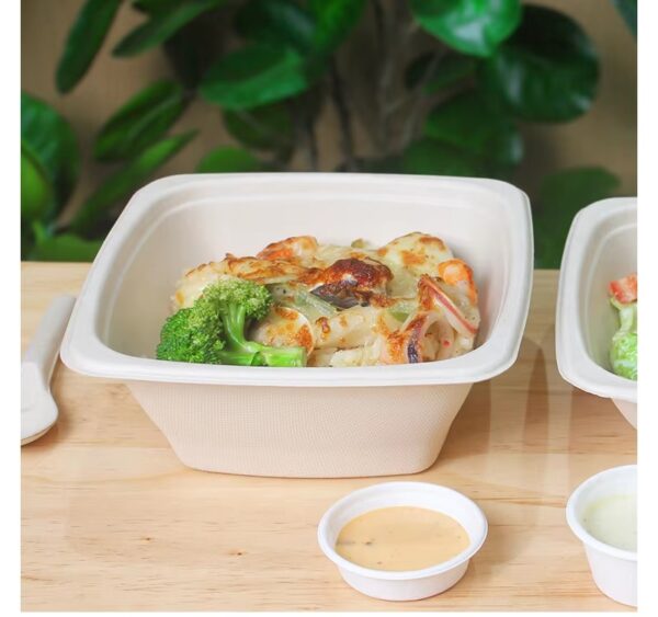 Compostable Plant Fiber Square Bowl with PET Clear Lid - 300/Case - Image 3