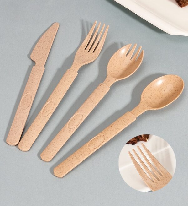 Individually Wrapped Wheat Straw Knife Fork Spoon Sporks - 2000/Case