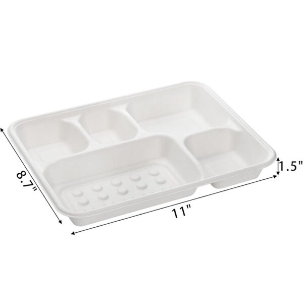 11"x8.7"x1.5" White Compostable Plant Fiber Deep 5 Compartment Lunch Tray with Lid - 200/Case - Image 2