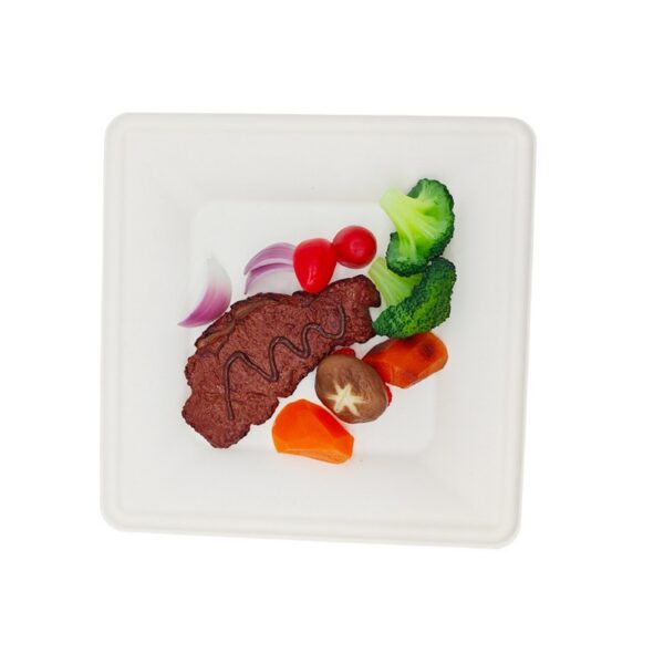 White Compostable Plant Fiber Square Plate - Image 2