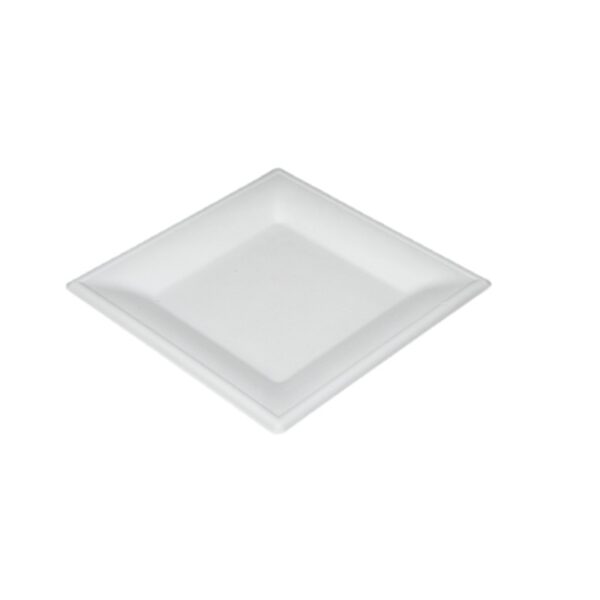 White Compostable Plant Fiber Square Plate - Image 3
