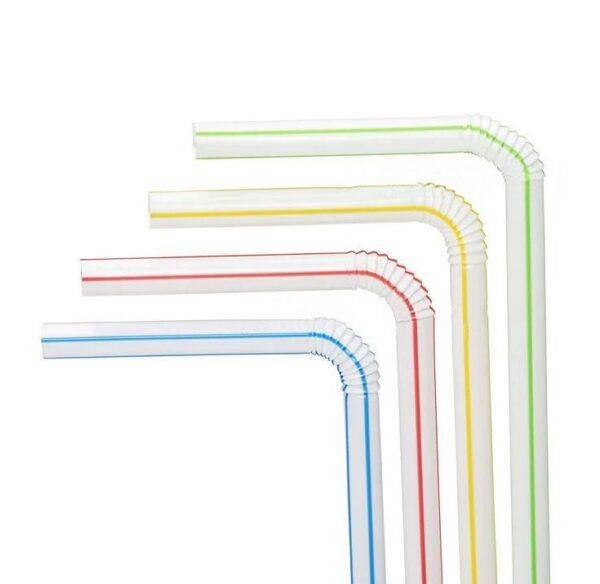 7 1/4" Flexible Colorful Striped Plastic Straws - 5,000/Case - Image 3