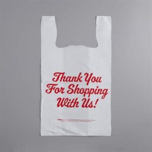 White "Thank You" Heavy-Duty Plastic T-Shirt Bag Shopping Bags 1/6 Standard Size - 1200 Count