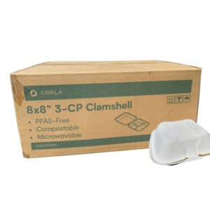 8" x 8" Compostable White Plant Fiber 3 Compartment Take-Out Container - 200/Case