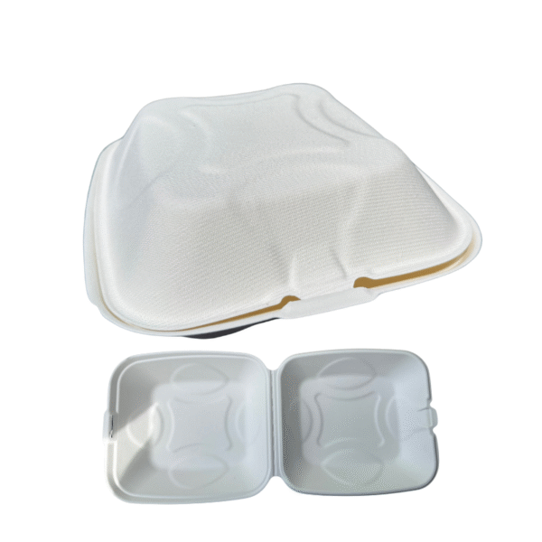 8" x 8" Compostable White Plant Fiber Single Compartment Take-Out Container - 200/Case