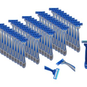 Men's Triple Blade Disposable Razors with Lubricating Strip, Individually Wrapped, Ergonomic TPE Grip Handle, 50 Count