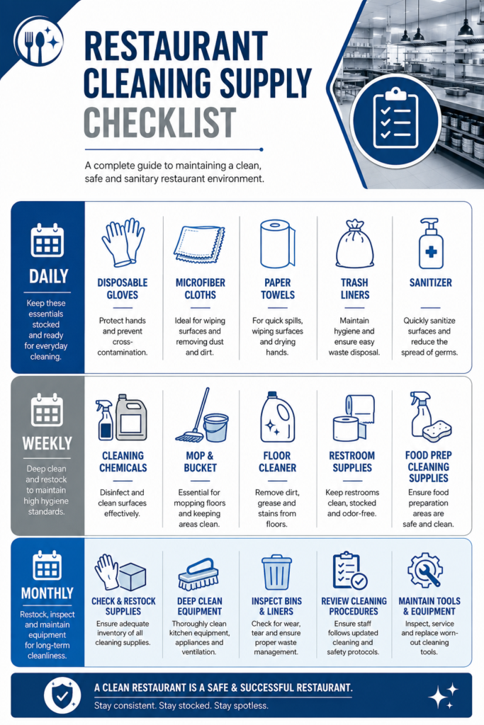 Restaurant cleaning supplies checklist for commercial kitchens